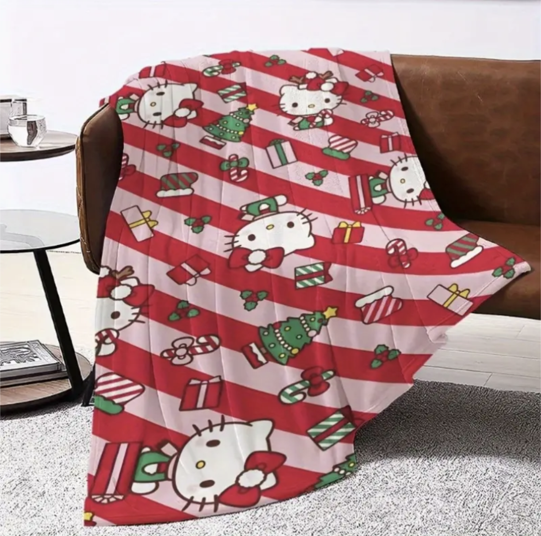 Christmas Hello Kitty red & pink candy cane Blanket