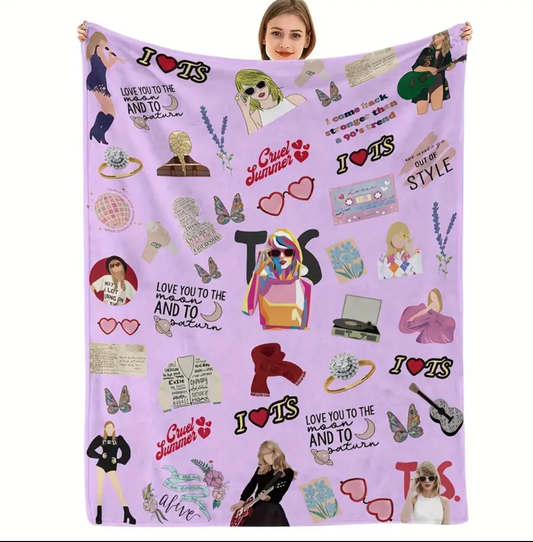 Lilac Graphic print Taylor Swift fleece blanket (75cm x 120cm)