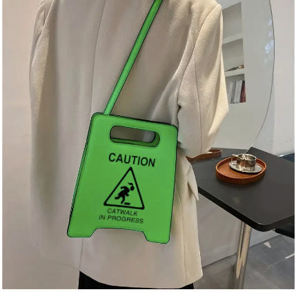 Faux Leather Green Warning Sign Crossbody Bag