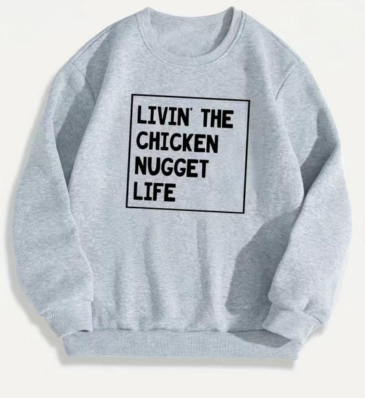 Kids Unisex Grey Livin' the Chicken Nugget Life jumper.